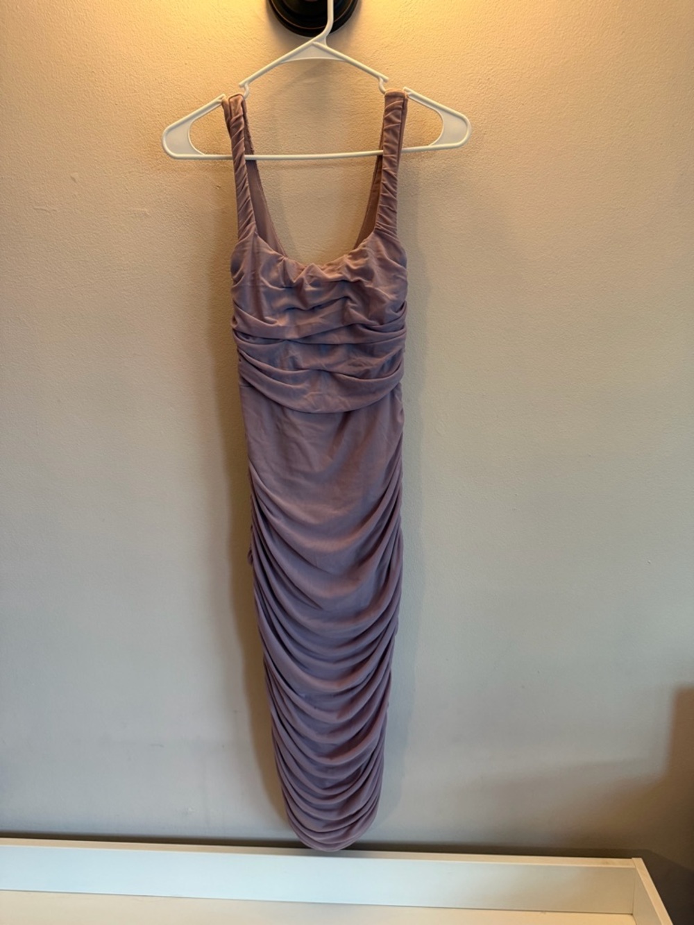 Nookie Purple Mesh Ruched Bodycon Midi‎ Dress Lilac Size M